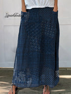 Women's  Japanese Art Print Linen Pocket Skirt