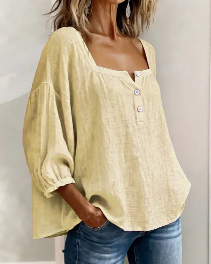 🎁New Arrivals🔥Pink Square-Neck Half-Button Shirt