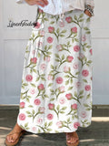 Women's  Rose Floral Print Linen Pocket Skirt