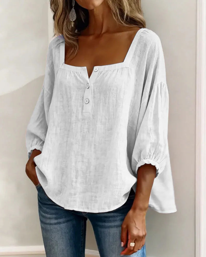 🎁New Arrivals🔥Pink Square-Neck Half-Button Shirt