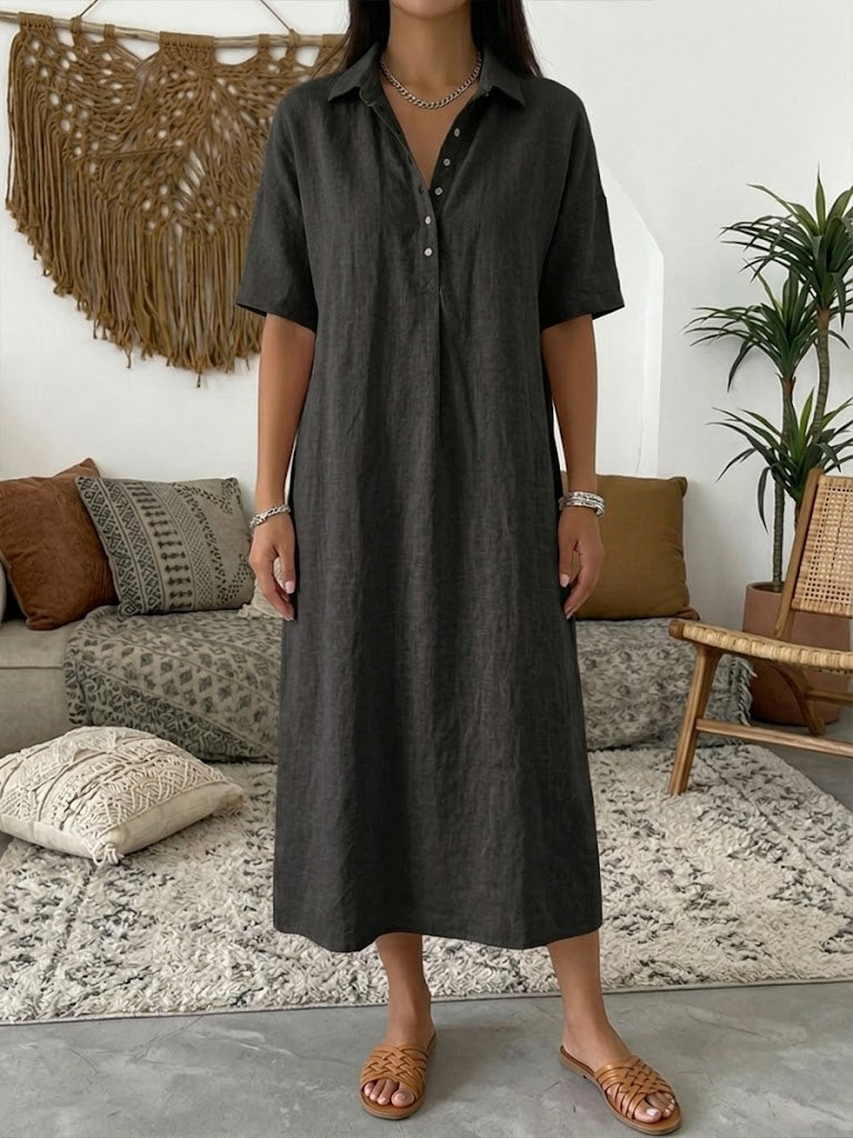 🌷Women's Short-Sleeve Cotton-Linen Polo Dress