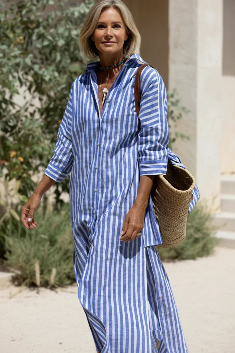 🌷Classic Striped Lace-Up Shirt Dress