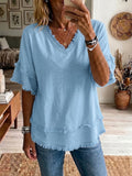 🌷Vintage Frayed V-Neck Linen Top