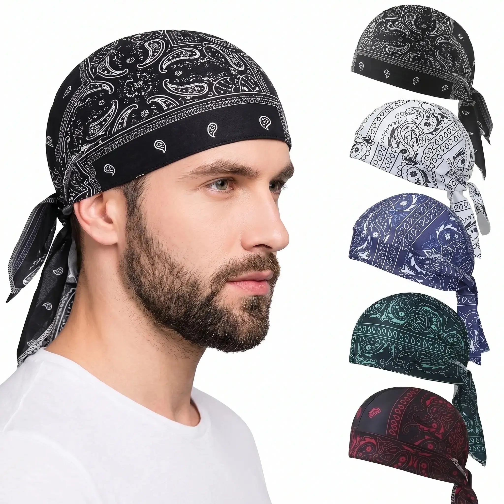 Paisley Cooling Headscarf Cap Set,Head Tie Quick Drying Cycling Cap Headband  Moisture Wicking Pirate Hat Helmet Liner , Elastic Fit Hand Washable Multifunctional Outdoor Headwear for Athletes & Outdoor Enthusiasts
