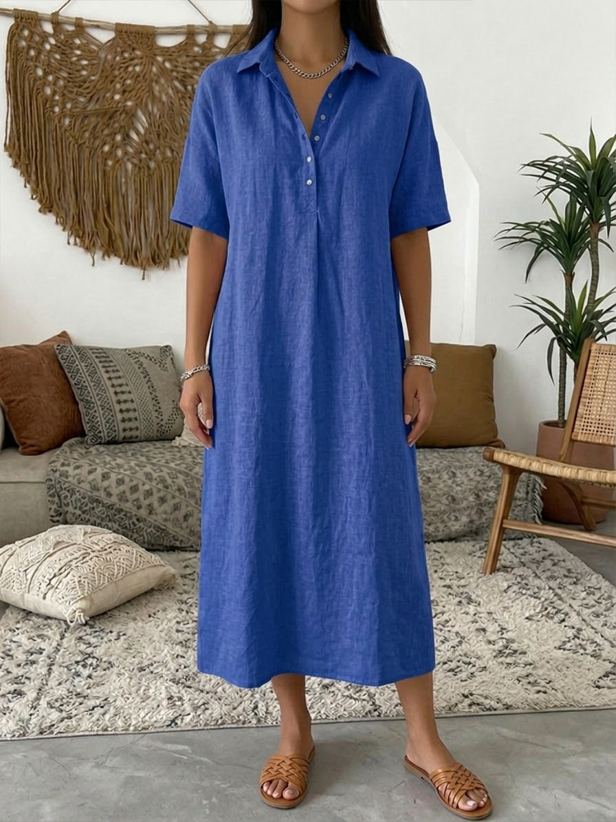 🌷Women's Short-Sleeve Cotton-Linen Polo Dress