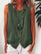🌷Women's Bohemian Style Camisole Top, Asymmetric Buckle Design, Round Neck, Regular Length Casual  Summer