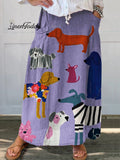 Women's  Dog Art  Print   Linen Pocket Skirt