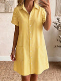 🎁New Arrivals🔥Women's Cozy Lapel Classic Striped Cotton Linen Shirt Dress
