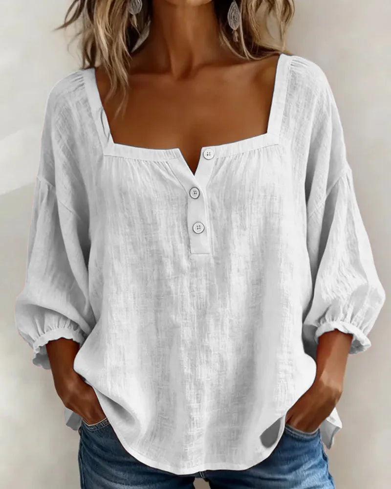 🎁New Arrivals🔥Pink Square-Neck Half-Button Shirt