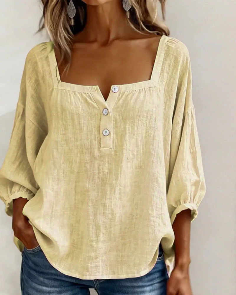 🎁New Arrivals🔥Pink Square-Neck Half-Button Shirt