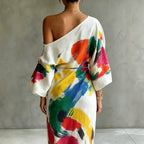 🌷🌷Women's Artistic Print One-shoulder Maxi Dress
