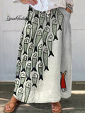 Be The Unique Fish Art Printed Women's Linen Pocket Skirt