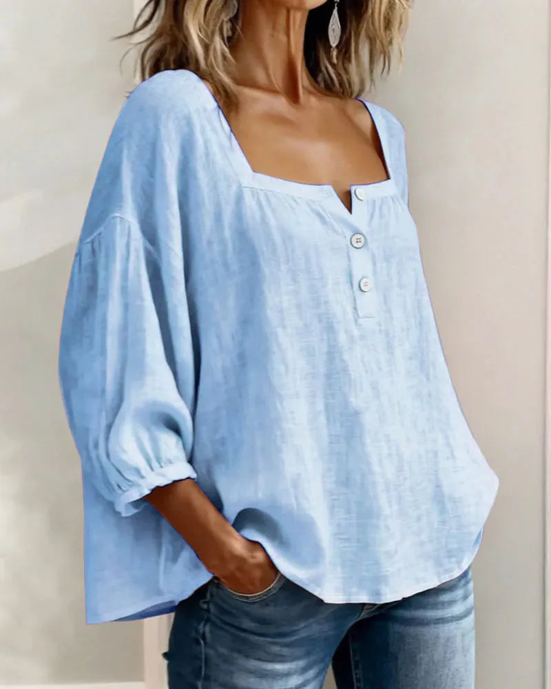 🎁New Arrivals🔥Pink Square-Neck Half-Button Shirt