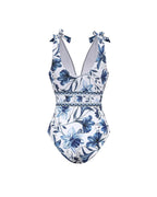 💝💝V Neck Lace Up Printed One Piece Swimsuit and Skirt