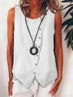 🌷Women's Bohemian Style Camisole Top, Asymmetric Buckle Design, Round Neck, Regular Length Casual  Summer