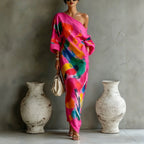 🌷🌷Women's Artistic Print One-shoulder Maxi Dress