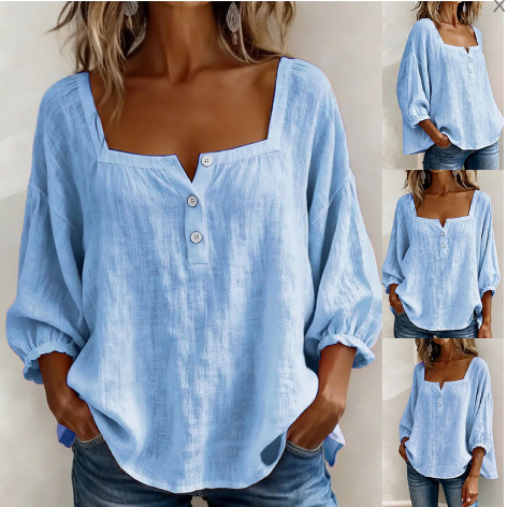 🎁New Arrivals🔥Pink Square-Neck Half-Button Shirt