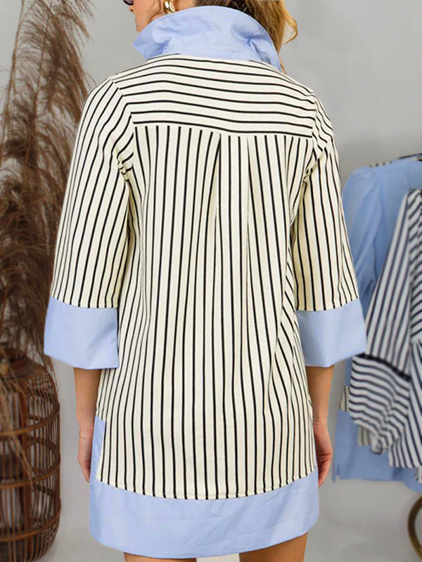 🎁New Arrivals🔥Striped Split V Neck Collared Shirt Dress
