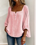 🎁New Arrivals🔥Pink Square-Neck Half-Button Shirt