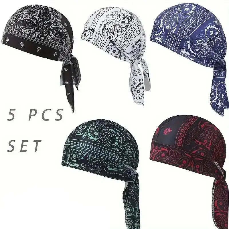 Paisley Cooling Headscarf Cap Set,Head Tie Quick Drying Cycling Cap Headband  Moisture Wicking Pirate Hat Helmet Liner , Elastic Fit Hand Washable Multifunctional Outdoor Headwear for Athletes & Outdoor Enthusiasts