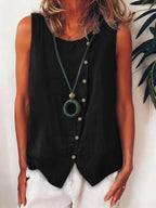 🌷Women's Bohemian Style Camisole Top, Asymmetric Buckle Design, Round Neck, Regular Length Casual  Summer