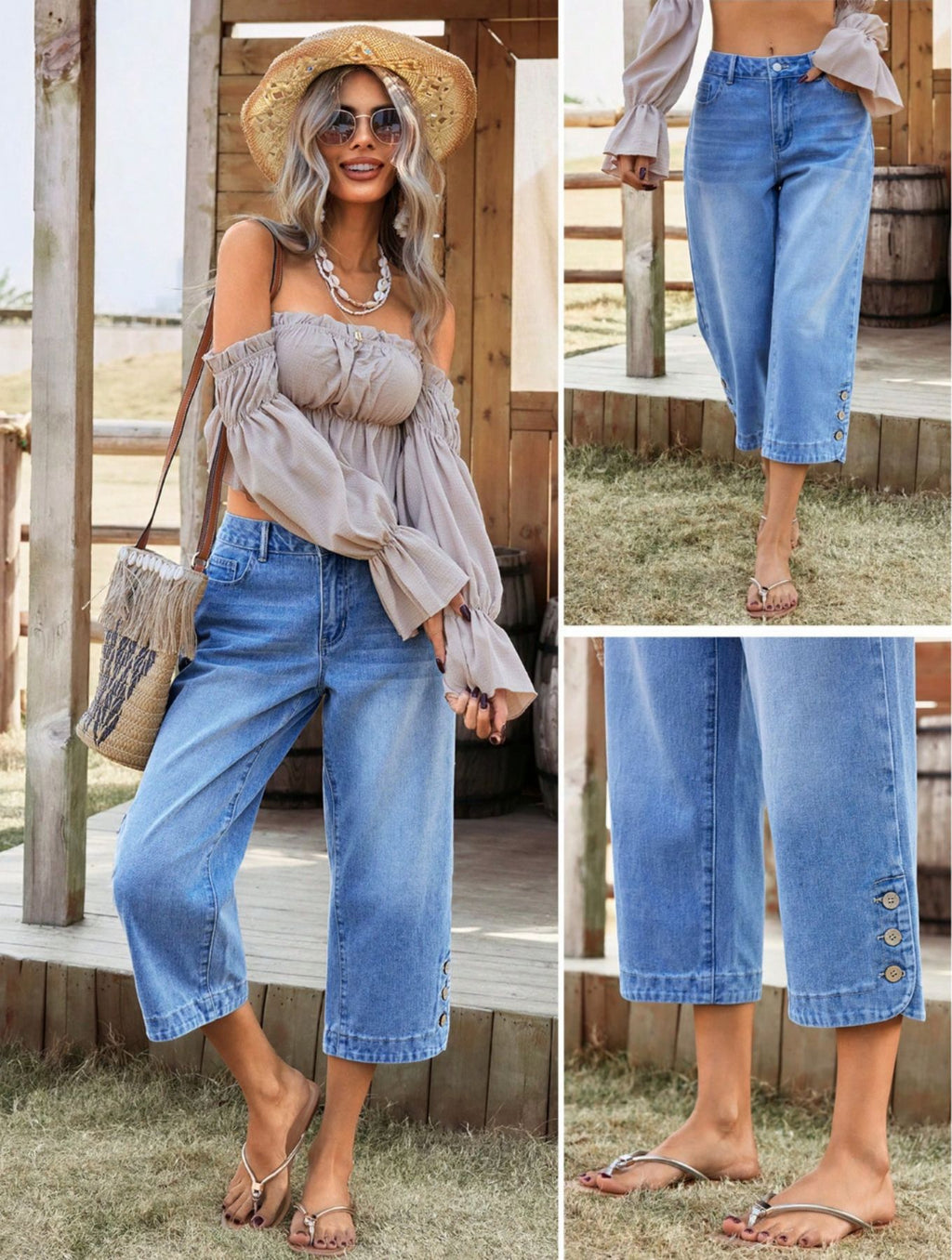 🎁New Arrivals🔥Jeans Wide-Leg Capri Pants With Buttons
