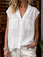 🎁New Arrivals🔥Women's Sleeveless Shirt With Double Pockets And Turn-down Collar