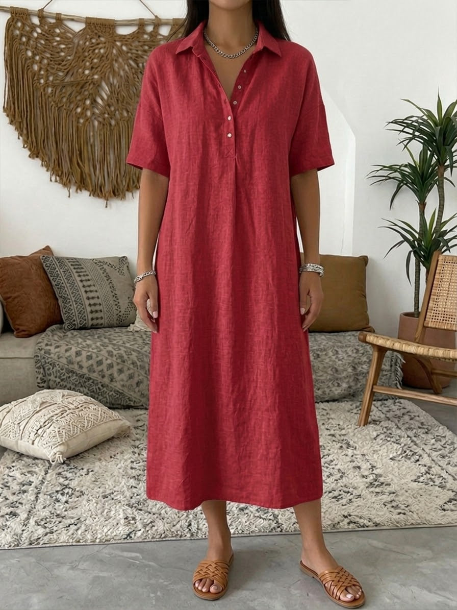 🌷Women's Short-Sleeve Cotton-Linen Polo Dress