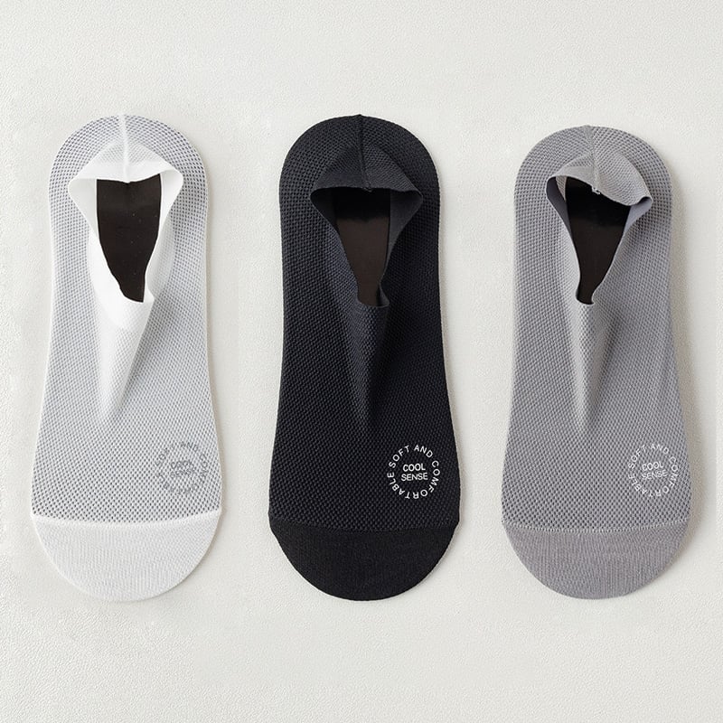 No-Show Anti-Slip Socks 3-Pack – Breathable Combed Cotton, Silicone Grips