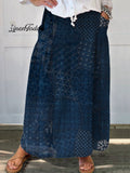 Women's  Japanese Art Print Linen Pocket Skirt