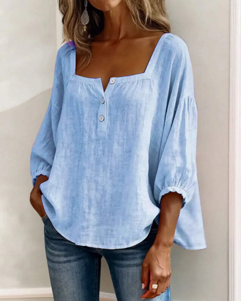🎁New Arrivals🔥Pink Square-Neck Half-Button Shirt