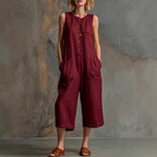 🌷Retro Sleeveless Cotton-Linen Wide-Leg Cropped Jumpsuit