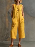 🌷Retro Sleeveless Cotton-Linen Wide-Leg Cropped Jumpsuit