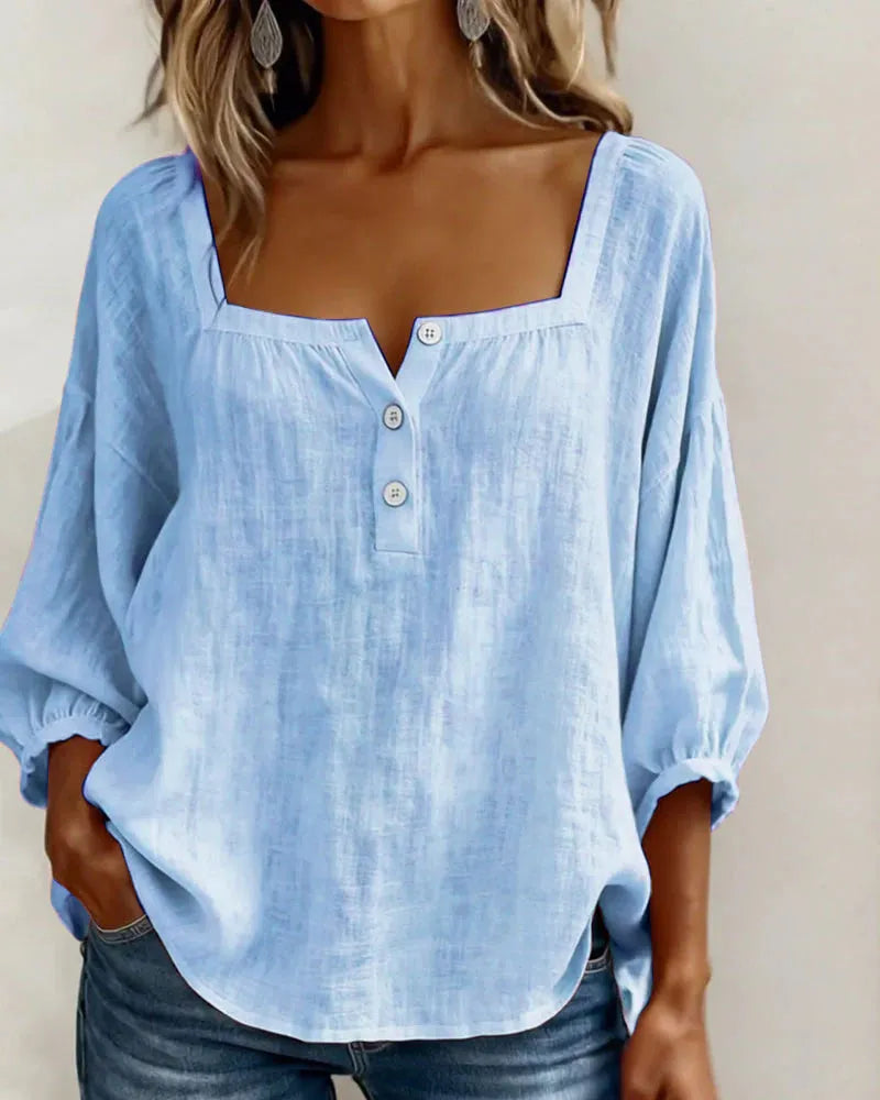 🎁New Arrivals🔥Pink Square-Neck Half-Button Shirt