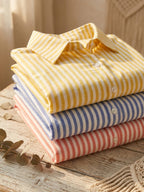 🎁New Arrivals🔥Women's Cozy Lapel Classic Striped Cotton Linen Shirt Dress