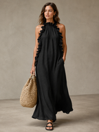 🌷🌷Breezy Halter Neck Ruffle Maxi Dress for Vacation & Summer Days
