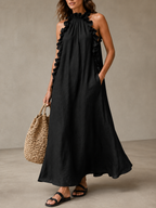 🌷🌷Breezy Halter Neck Ruffle Maxi Dress for Vacation & Summer Days