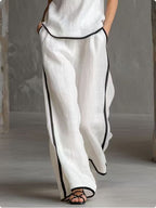🌷🌷Contrast Trim Sleeveless Top & Wide-Leg Pants Two-Piece Set