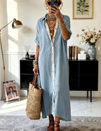 🌷🌷Oversized Button Down Shirt Dress Casual Collared Contrast Dress