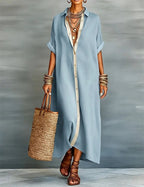 🌷🌷Oversized Button Down Shirt Dress Casual Collared Contrast Dress