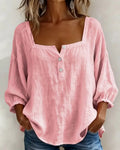 🎁New Arrivals🔥Pink Square-Neck Half-Button Shirt