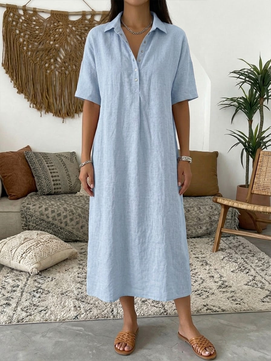 🌷Women's Short-Sleeve Cotton-Linen Polo Dress
