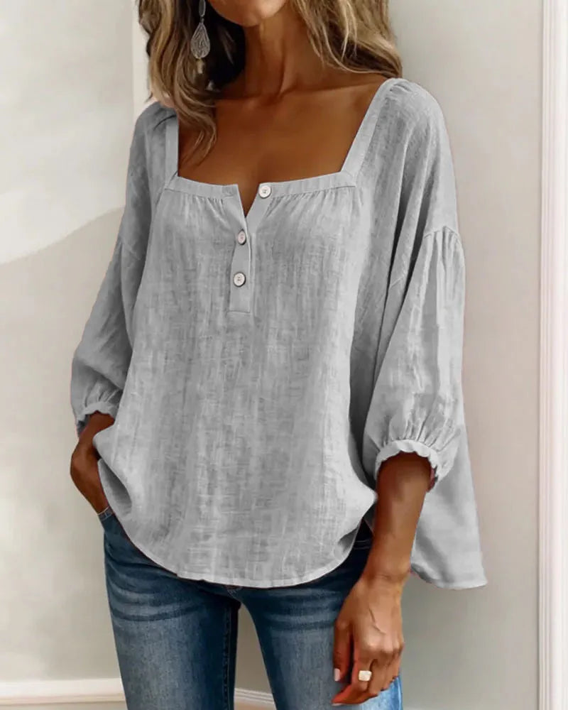 🎁New Arrivals🔥Pink Square-Neck Half-Button Shirt