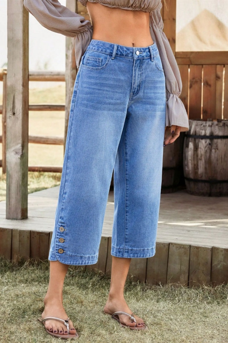 🎁New Arrivals🔥Jeans Wide-Leg Capri Pants With Buttons