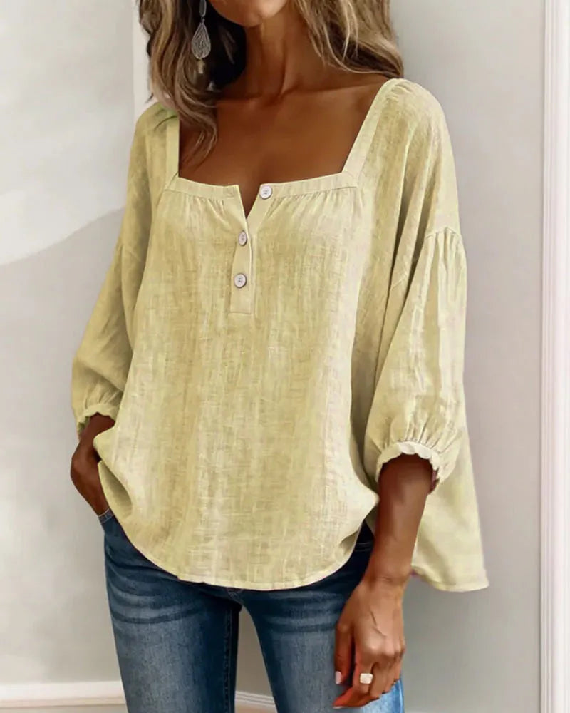 🎁New Arrivals🔥Pink Square-Neck Half-Button Shirt