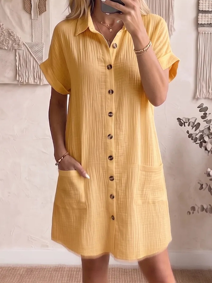 🎁New Arrivals🔥 Women's Cozy Lapel Button-front Cotton-linen Dress