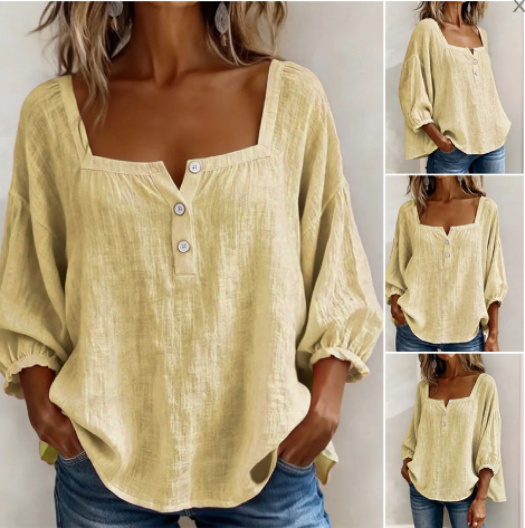 🎁New Arrivals🔥Pink Square-Neck Half-Button Shirt