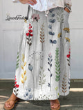 Women's Vintage Floral Art Print Casual Linen Pocket Skirt
