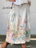 Women's Vintage Botanical Floral Linen Pocket Skirt
