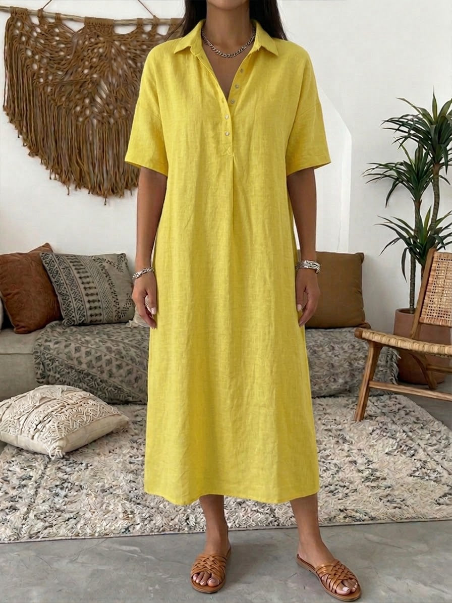 🌷Women's Short-Sleeve Cotton-Linen Polo Dress